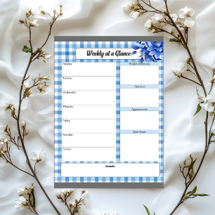 Bloc-note Gingham Floral Bleu_ Semaine en un coup d'œil