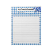 Bloc-note Gingham Floral Bleu _ Termes clés à retenir (Tourné)