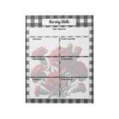 Bloc-note Gingham floral noir et blanc_ Compétences infirmiè (Tourné)