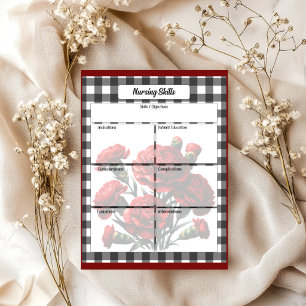 Bloc-note Gingham floral noir et blanc_ Compétences infirmiè