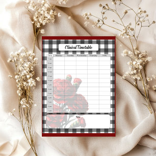 Bloc-note Gingham floral noir et blanc _ Horaire clinique