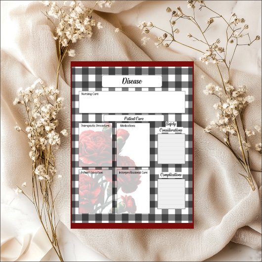 Bloc-note Gingham floral noir et blanc_ Maladie Temp 1