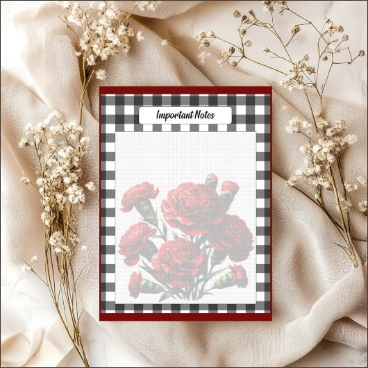 Bloc-note Gingham floral noir et blanc _ Notes importantes