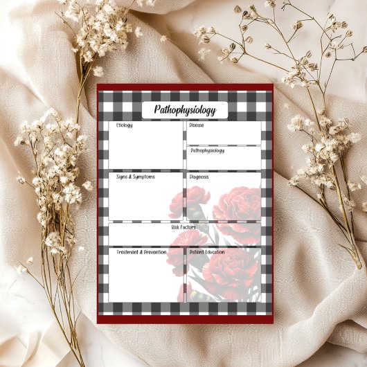 Bloc-note Gingham floral noir et blanc_ Pathophysiologie Tem