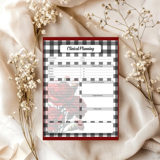 Bloc-note Gingham floral noir et blanc _ Planification clini