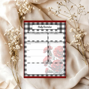 Bloc-note Gingham floral noir et blanc _ Présentation quotid