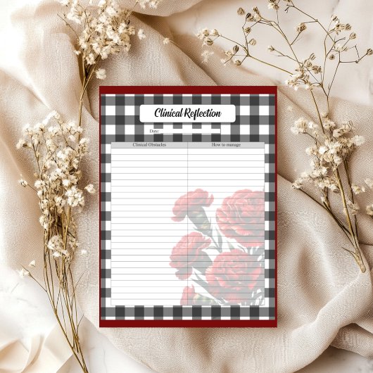 Bloc-note Gingham floral noir et blanc _ Réflexion clinique