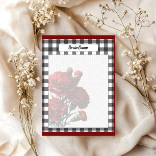 Bloc-note Gingham floral noir et blanc_ Vidage de cerveau