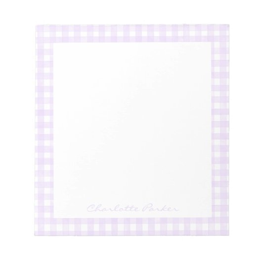 Bloc-note Gingham Lavande Nom Personnalisé (Devant)