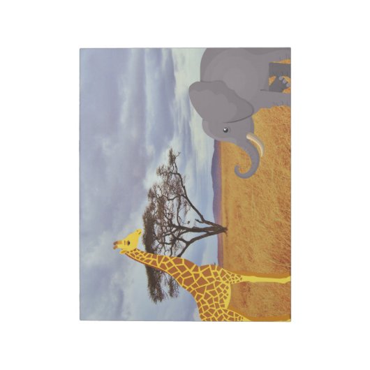 Bloc-note girafe et éléphant dans le safari (Tourné)
