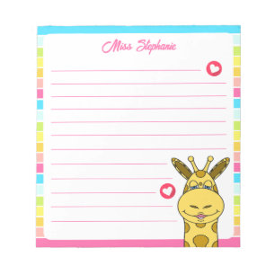 Bloc-note Giraffe Arc-En-Ciel Avec Coeurs Nom De L'Enseignan