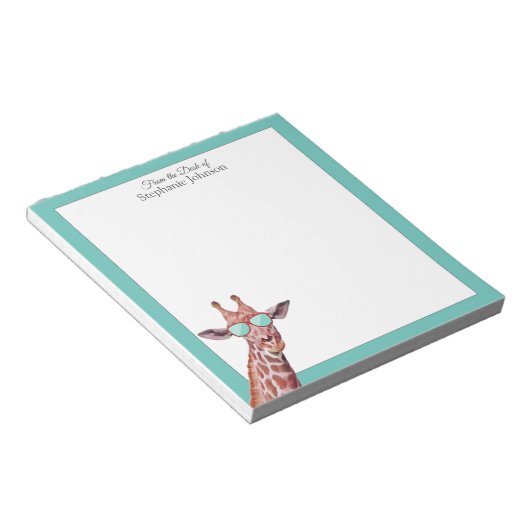 Bloc-note Giraffe Monogramme Turquoise du bureau du Modèle (Incliné)