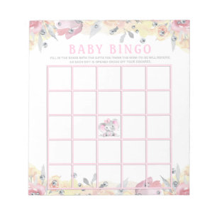 Bloc-note Girl Elephant Baby shower Bingo Cartes de jeu