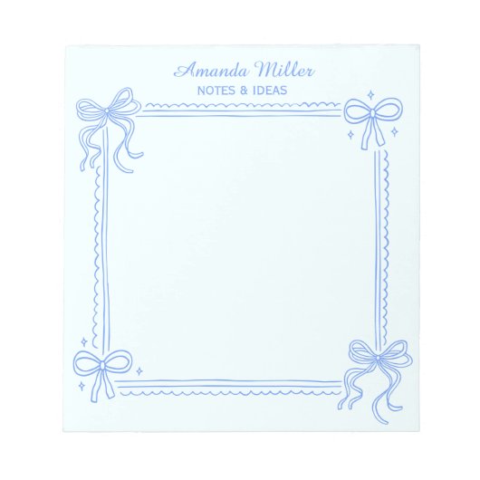 Bloc-note Girly Blue Coquette Bow Personalized Name (Devant)