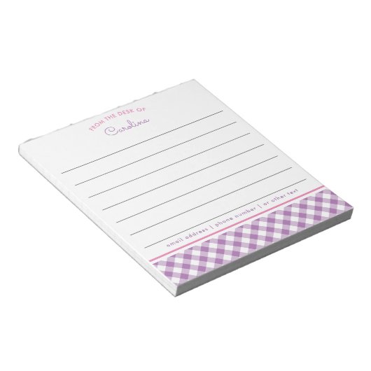 Bloc-note Girly Lavande Violet Et Rose Gingham Script (Incliné)