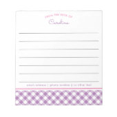 Bloc-note Girly Lavande Violet Et Rose Gingham Script (Devant)