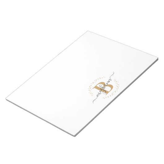 Bloc-note Girly Modern White Gold Nom Script Monogrammé (Incliné)