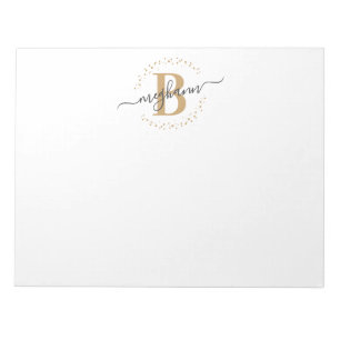 Bloc-note Girly Modern White Gold Nom Script Monogrammé