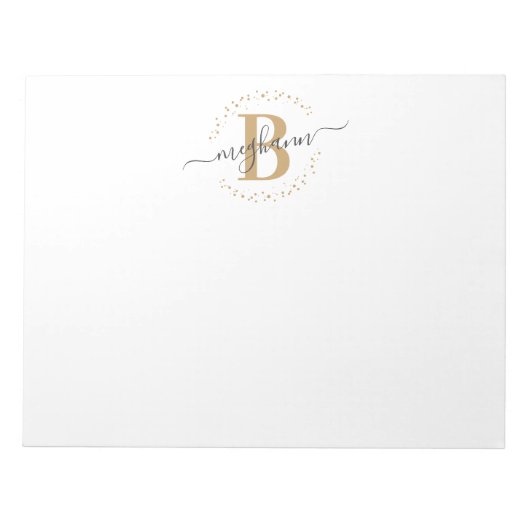 Bloc-note Girly Modern White Gold Nom Script Monogrammé (Devant)