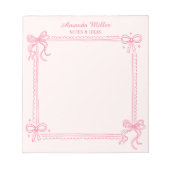 Bloc-note Girly Pink Coquette Bow Personalized Name (Devant)