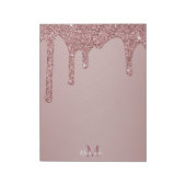 Bloc-note Girly Rose Gold Sparkle Glitter Drips monogram (Tourné)