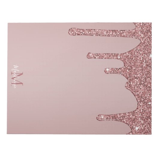 Bloc-note Girly Rose Gold Sparkle Glitter Drips monogram (Devant)