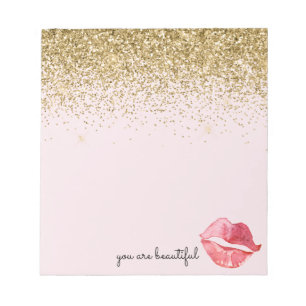 Bloc-note Glam Parties scintillant or rose Aquarelle Kiss
