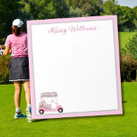 Bloc-note Glam Pink Personnalisé Golf Nom du panier<br><div class="desc">Une charrette de golf unique et glamour — rose et une touche de diamants — fait avec goût — prête à courir le terrain — le bloc-notes. C'est un grand cadeau pour tous les amateurs de golf — fun / attrayant / unique. Personnalisez-le avec votre nom. Si vous avez des...</div>