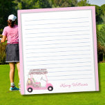 Bloc-note Glam Pink Personnalisé Golf Panier Nom Linked<br><div class="desc">Une charrette de golf unique et glamour — rose et une touche de diamants — fait avec goût — prête à courir le terrain — le bloc-notes. C'est un grand cadeau pour tous les amateurs de golf — fun / attrayant / unique. Personnalisez-le avec votre nom. Si vous avez des...</div>