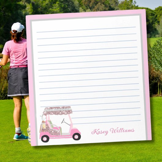 Bloc-note Glam Pink Personnalisé Golf Panier Nom Linked