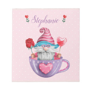 Bloc-note Gnome Fantaisiste Assis dans une Tasse à Thé Cœurs