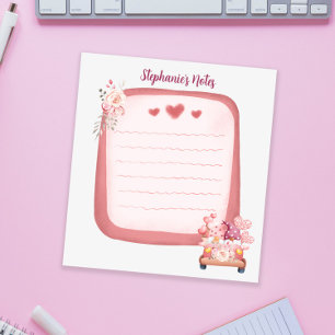 Bloc-note Gnome mignonne en voiture et fleurs Personnalisé