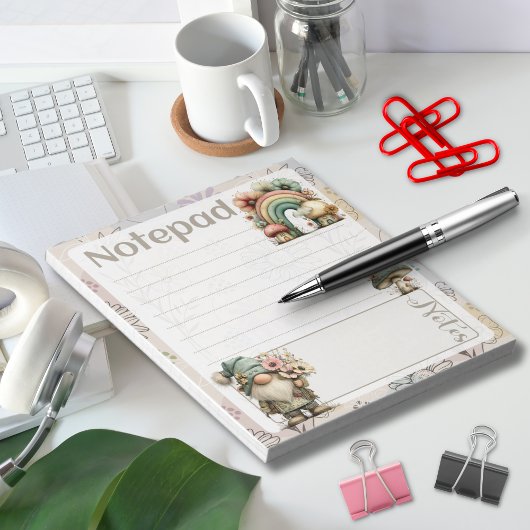 Bloc-note Gnome Pastel & Champignon – Dessin Floral de Print