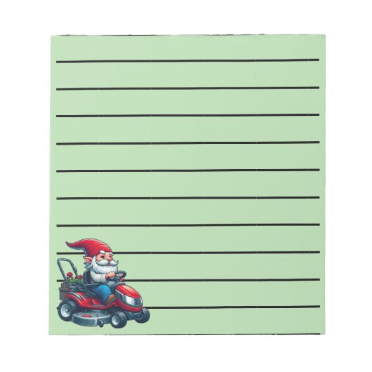 Bloc-note Gnome sur l'équitation tondeuse de pelouse avec pa (Devant)