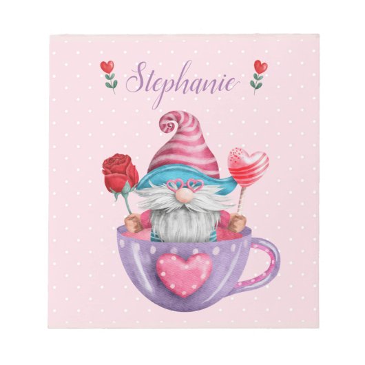 Bloc-note Gnome Whimsical assis dans les Coeurs et Fleurs de (Devant)
