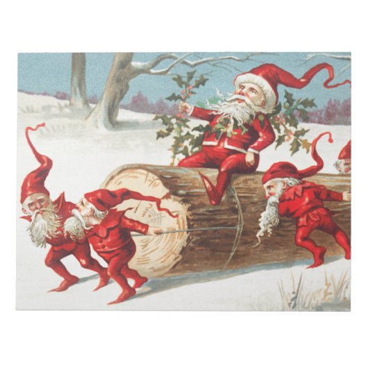 Bloc-note Gnomes dragging a cut tree trunk through the snow (Devant)