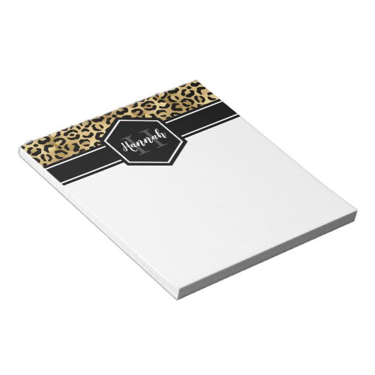 Bloc-note Gold Black Leopard Spots Monogram (Incliné)
