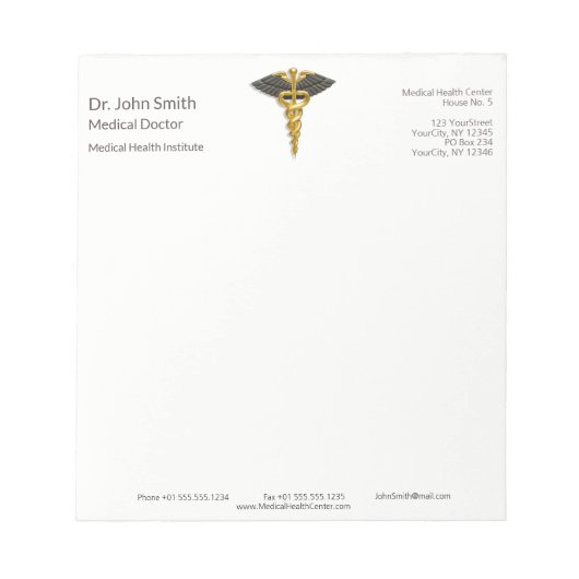 Bloc-note Gold Caduceus Black Wings Elegant Classy Médicale (Devant)