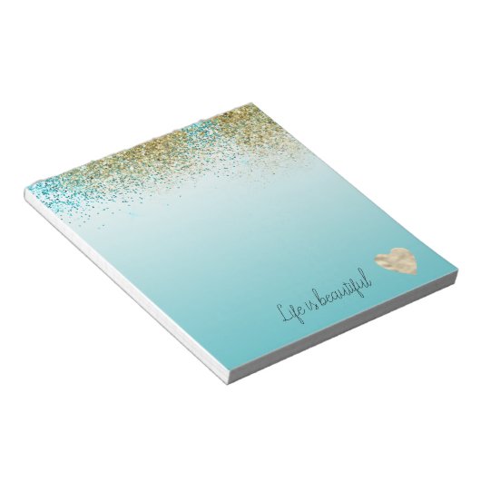 Bloc-note Gold Faux Glitter Aqua Ombre Heart (Incliné)