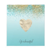Bloc-note Gold Faux Parties scintillant Aqua Ombre Heart (Devant)