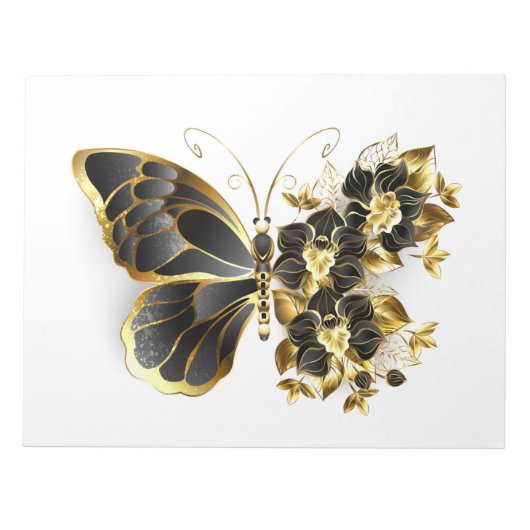 Bloc-note Gold flower Butterfly with Black Orchid (Devant)