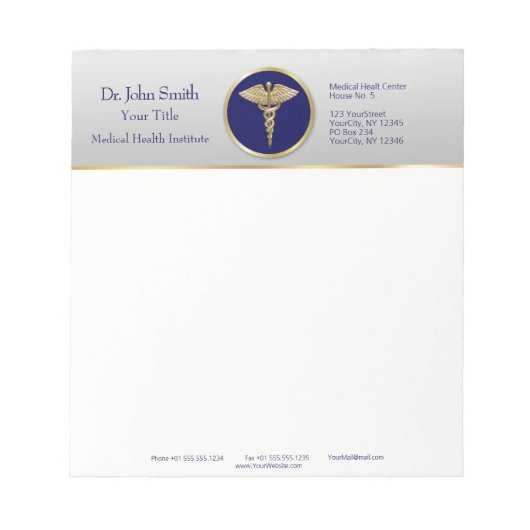 Bloc-note Gold Professional Médicale Caduceus Blue (Devant)