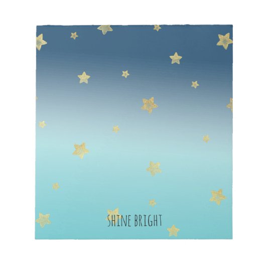 Bloc-note Gold Stars Aqua Blue Ombre devis personnalisé (Devant)