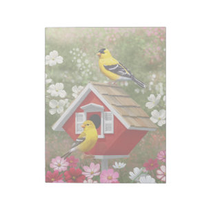 Bloc-note Goldfinches et jolie maison d'oiseaux Cottage