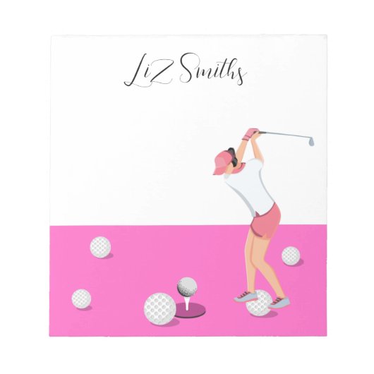 Bloc-note Golf avec nom pour golfeuse thème rose (Devant)