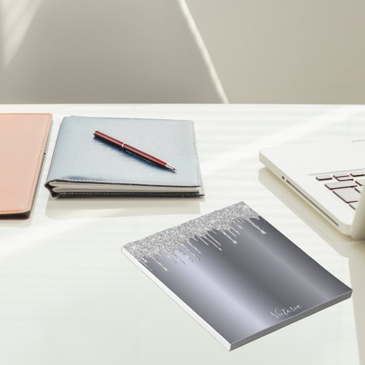 Bloc-note Gouttes de paillettes d'argent nom