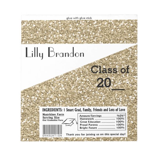 Bloc-note Graduation scolaire Candy Bar Wrapper Party Favori (Devant)