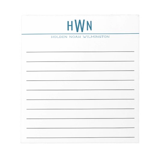 Bloc-note Grand monogramme professionnel bleu pour hommes à (Devant)