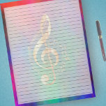 Bloc-note Grand Rulé Gold Music Treble Clef brillant coloré<br><div class="desc">Bloc-notes à large régime - Pages de taille de lettre standard - 8, 5" X 11" Lined with Black Wide Rule Lines on each Page for Easy Writing - Papier Carnet à une face avec un Clef en or Musical Treble sur un arrière - plan de couleur vive.</div>