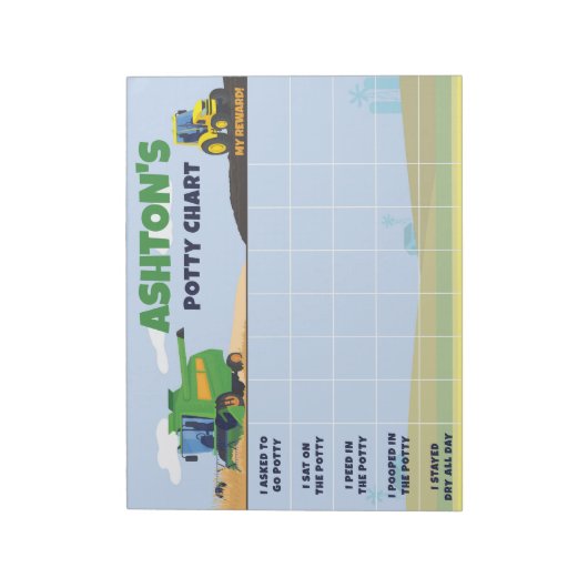 Bloc-note Graphique Potty Tractor de batterie Nom et tâches (Tourné)
